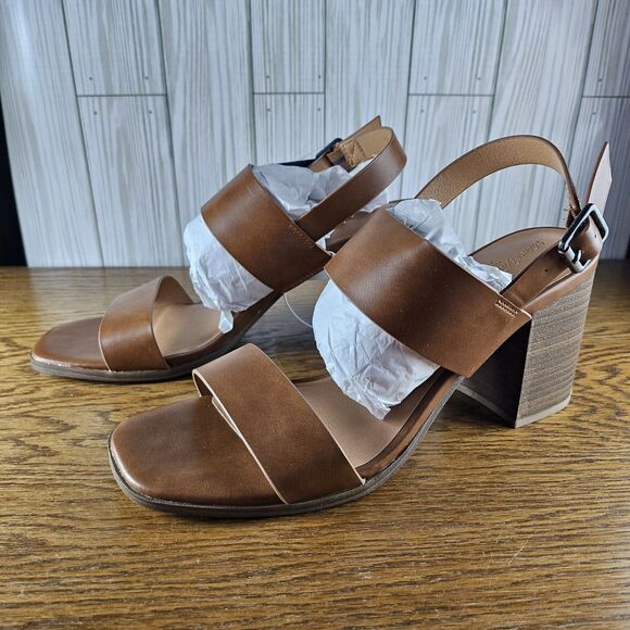 Universal Thread Chunky Block Heel Sandals Open Toe Cognac Brown Hope 9**flaw** - Picture 3 of 7